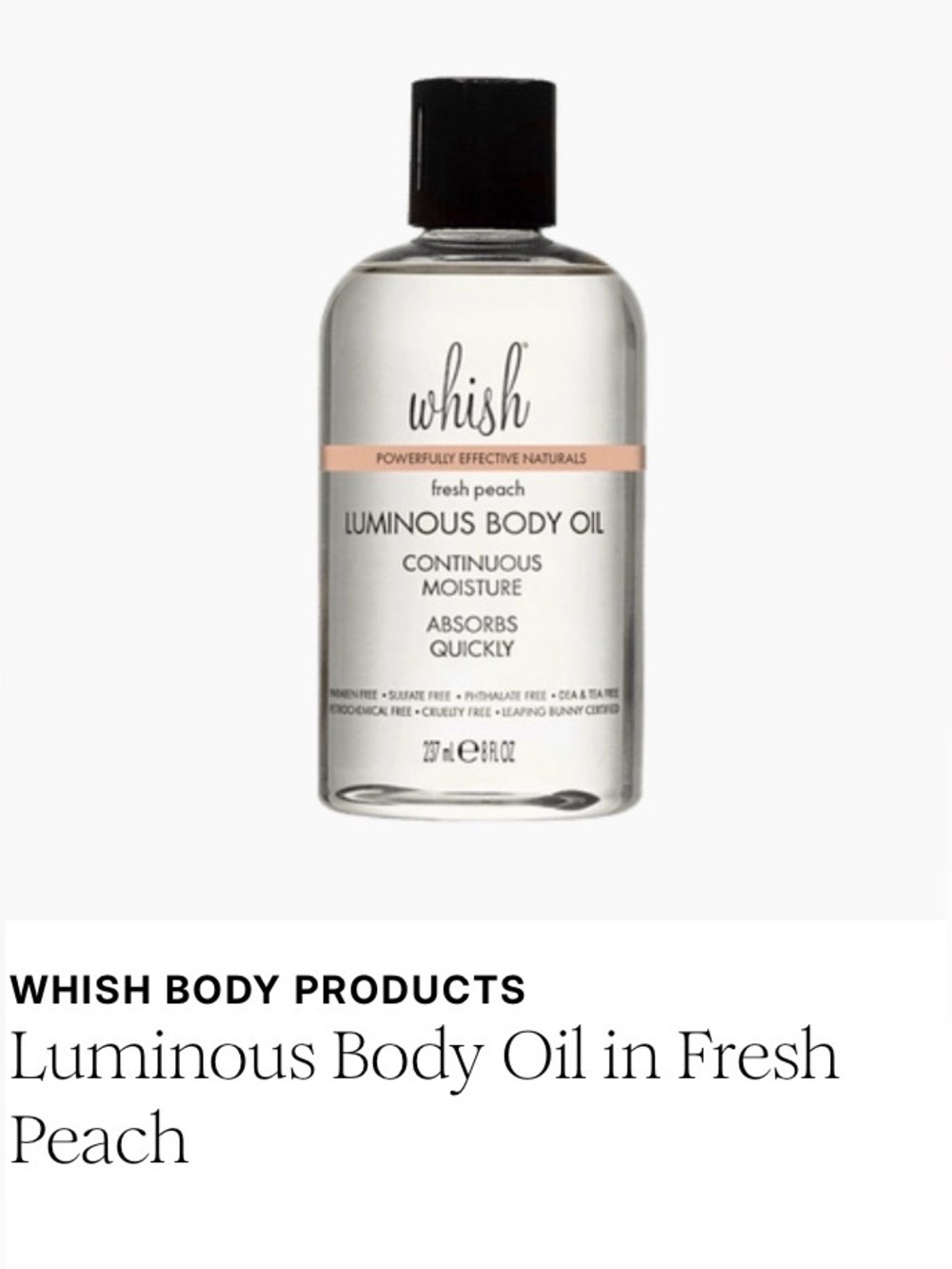 whish Luminous Body Oil in Fresh Peach 8 oz 🍑 NEW! FACTORY SEALED